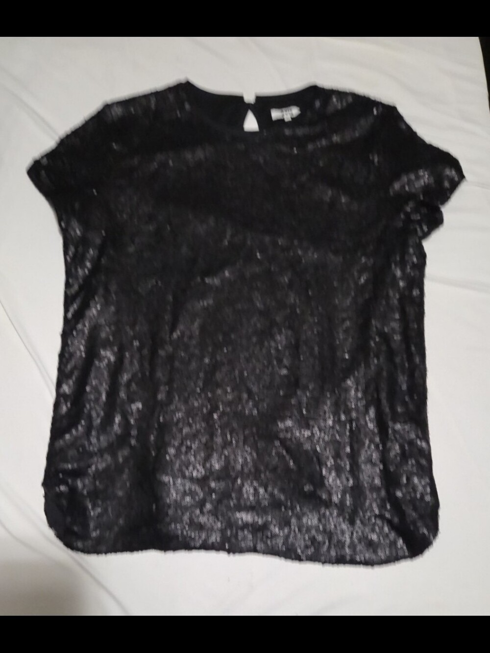 Axis women's large black shimmer short sleeve blouse #30
